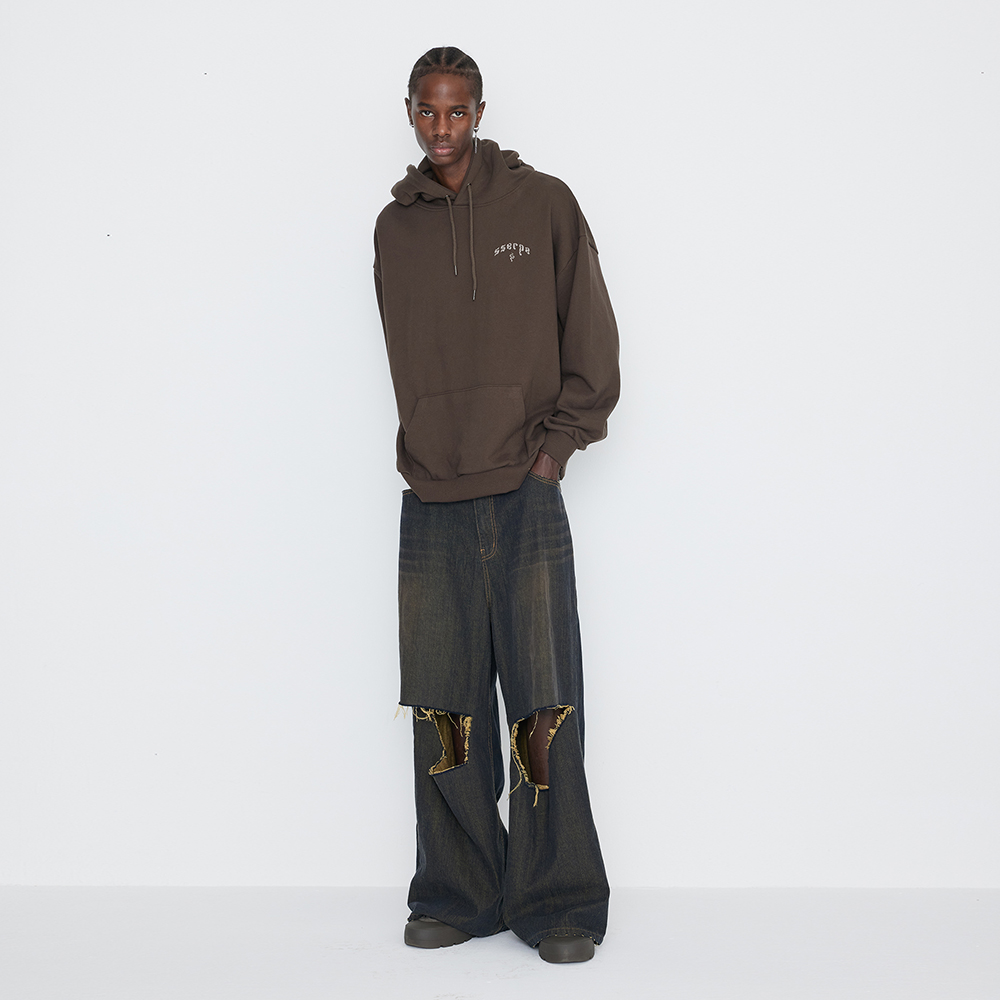 [SSERPE] DESTROYED KNEE WIDE DENIM PANTS 7