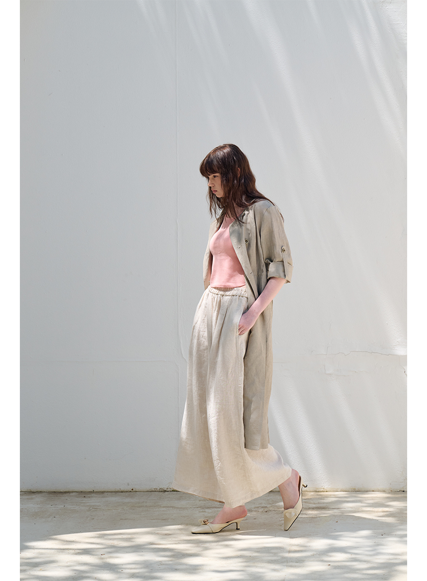 [FREAKS BY KIMTAEHOON] Hot Summer Linen Blending High-Waisted Trench Dress_EUCALYPTUS 7