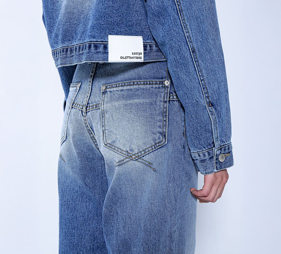 MID-WASHING SEMI BAGGY JEANS-BLUE 2