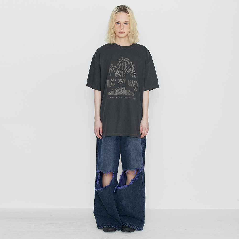 [SSERPE] DESTROYED KNEE WIDE DENIM PANTS 4