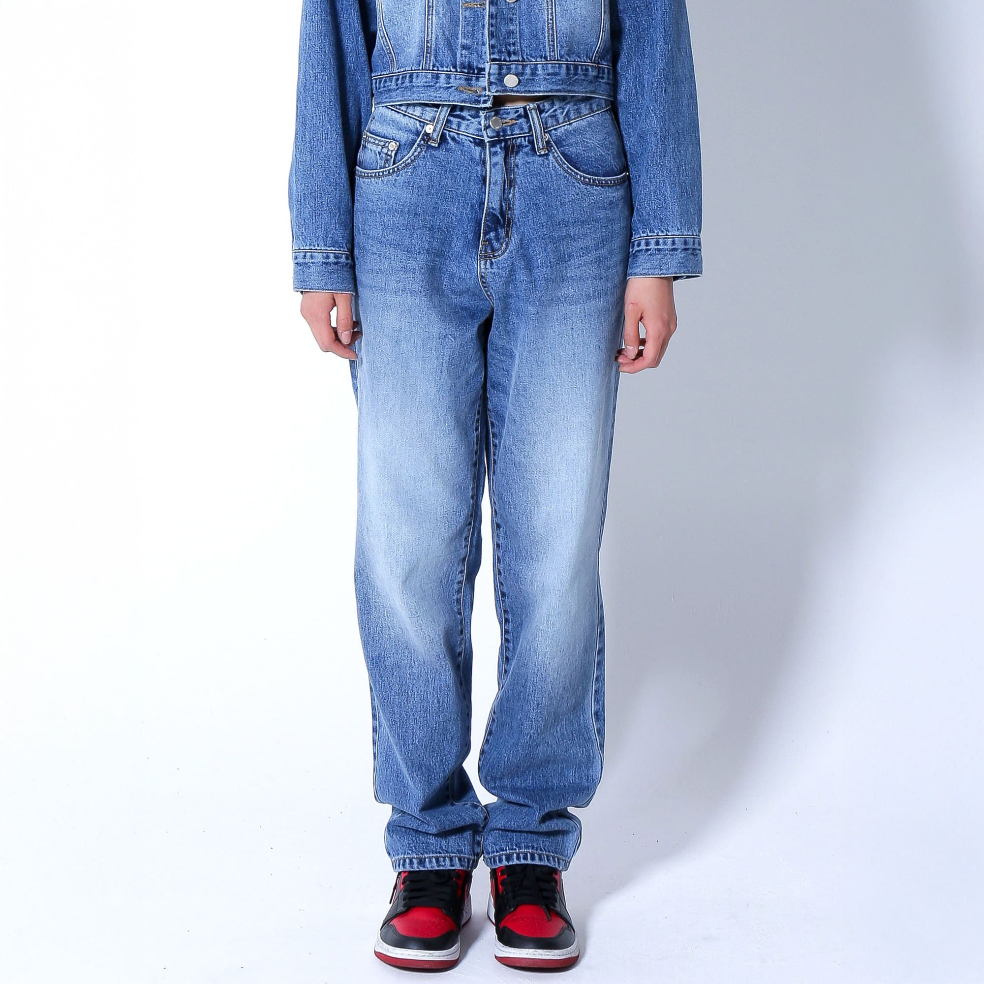 MID-WASHING SEMI BAGGY JEANS-BLUE 3