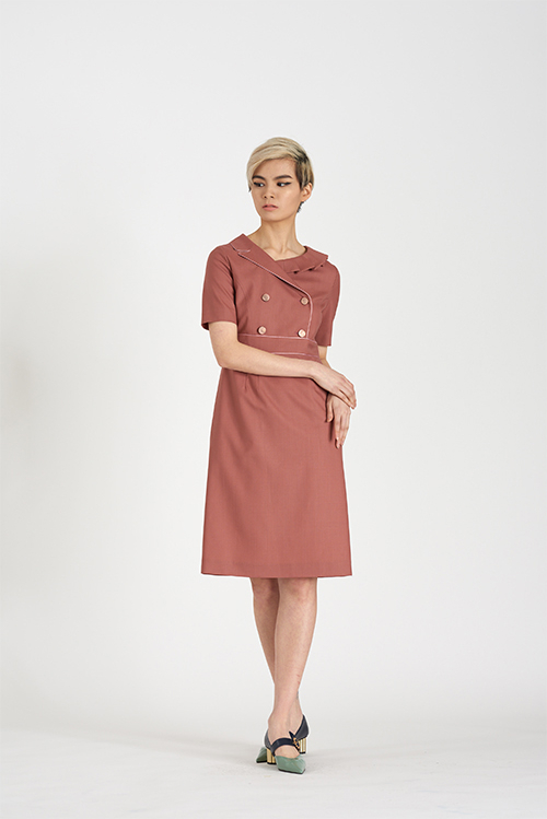 [FREAKS BY KIMTAEHOON] Asymmetrical Structural Neckline 100% Summer Wool Summer Suit Dress_Nostalgia Rose 2