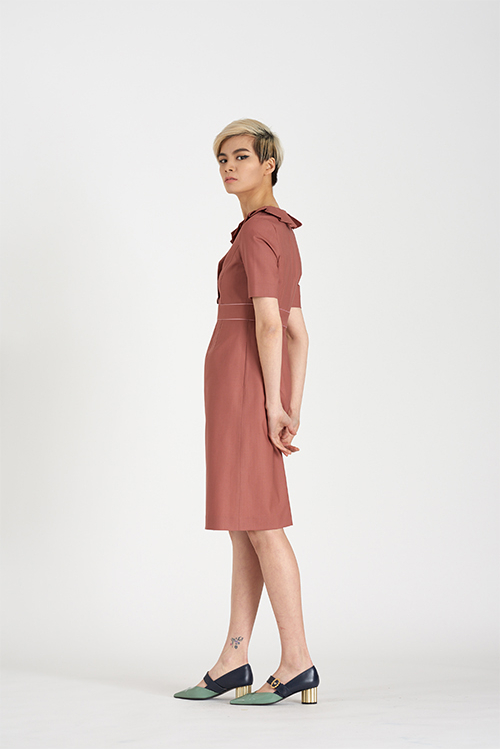 [FREAKS BY KIMTAEHOON] Asymmetrical Structural Neckline 100% Summer Wool Summer Suit Dress_Nostalgia Rose 5