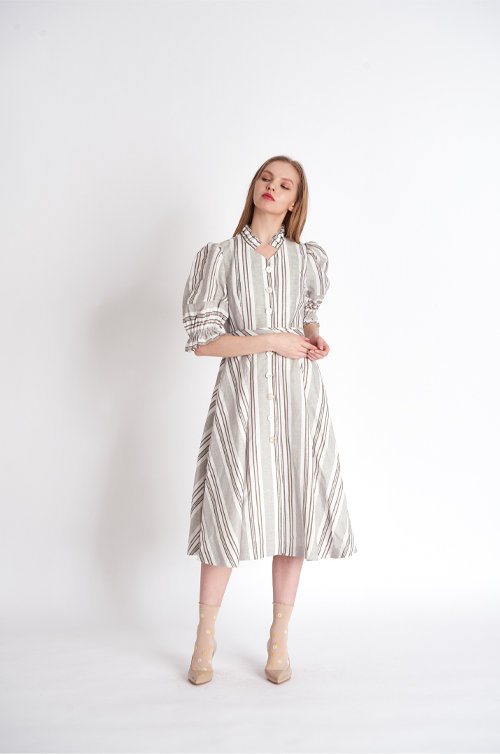 [FREAKS BY KIMTAEHOON] Romantic Frill Neckline, Bell-Sleeved Shirt Dress 8