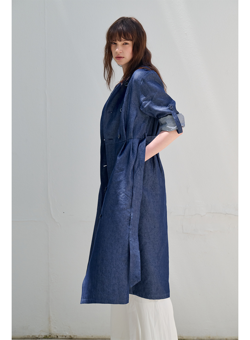 [FREAKS BY KIMTAEHOON] Hot Summer Linen Blending Recycled Denim High-Waisted Trench Dress_Blue Denim 6