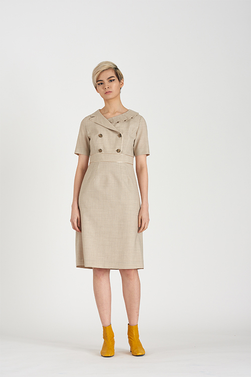 [FREAKS BY KIMTAEHOON] Asymmetrical Structural Neckline 100% Summer Wool Summer Suit Dress_Sand Beige 4