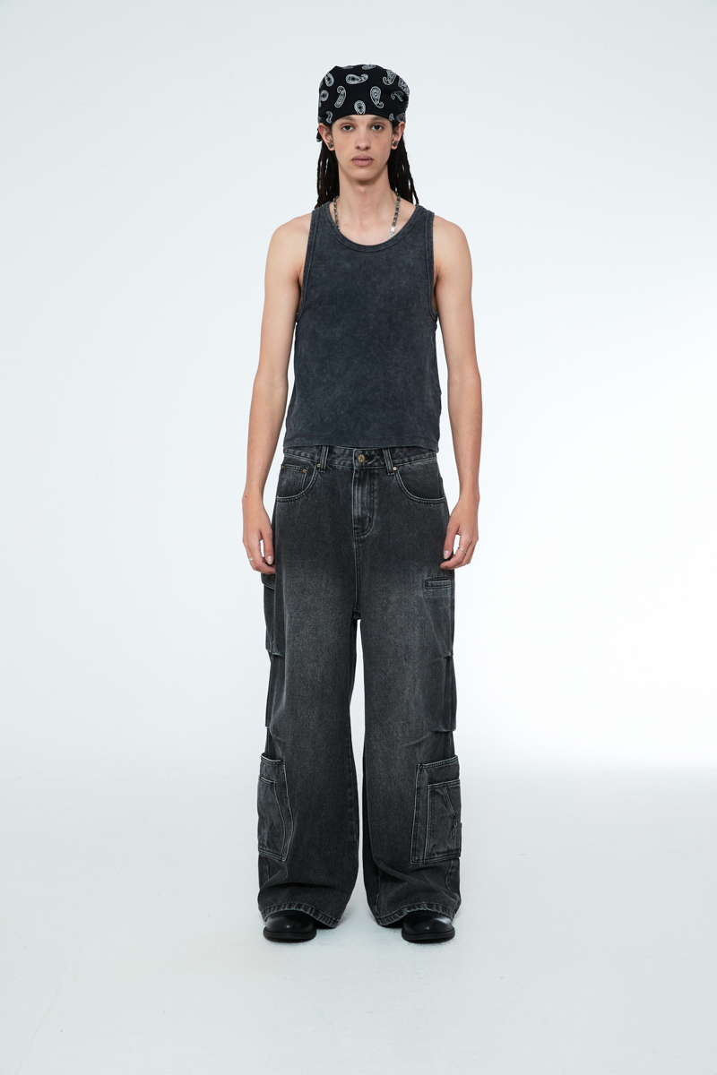 [SSERPE] MULTI POCKET CARPENTER WIDE DENIM PANTS 2