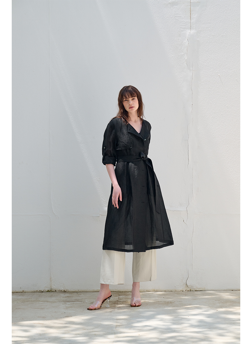 [FREAKS BY KIMTAEHOON] Hot Summer Linen Blending High-Waisted Trench Dress_ANTHRACITE BLACK 4