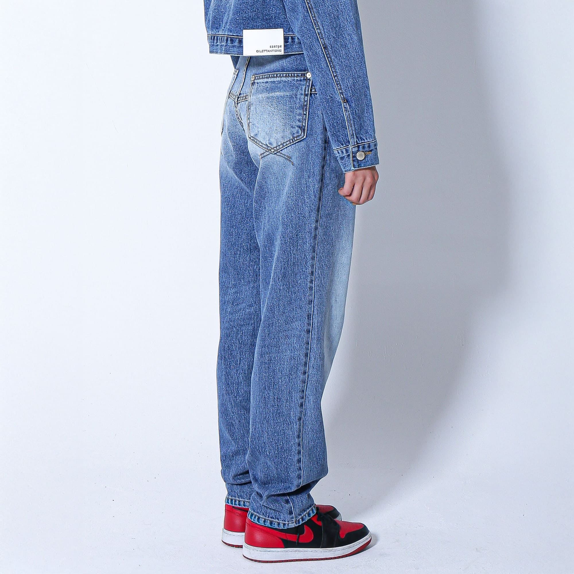 MID-WASHING SEMI BAGGY JEANS-BLUE 5