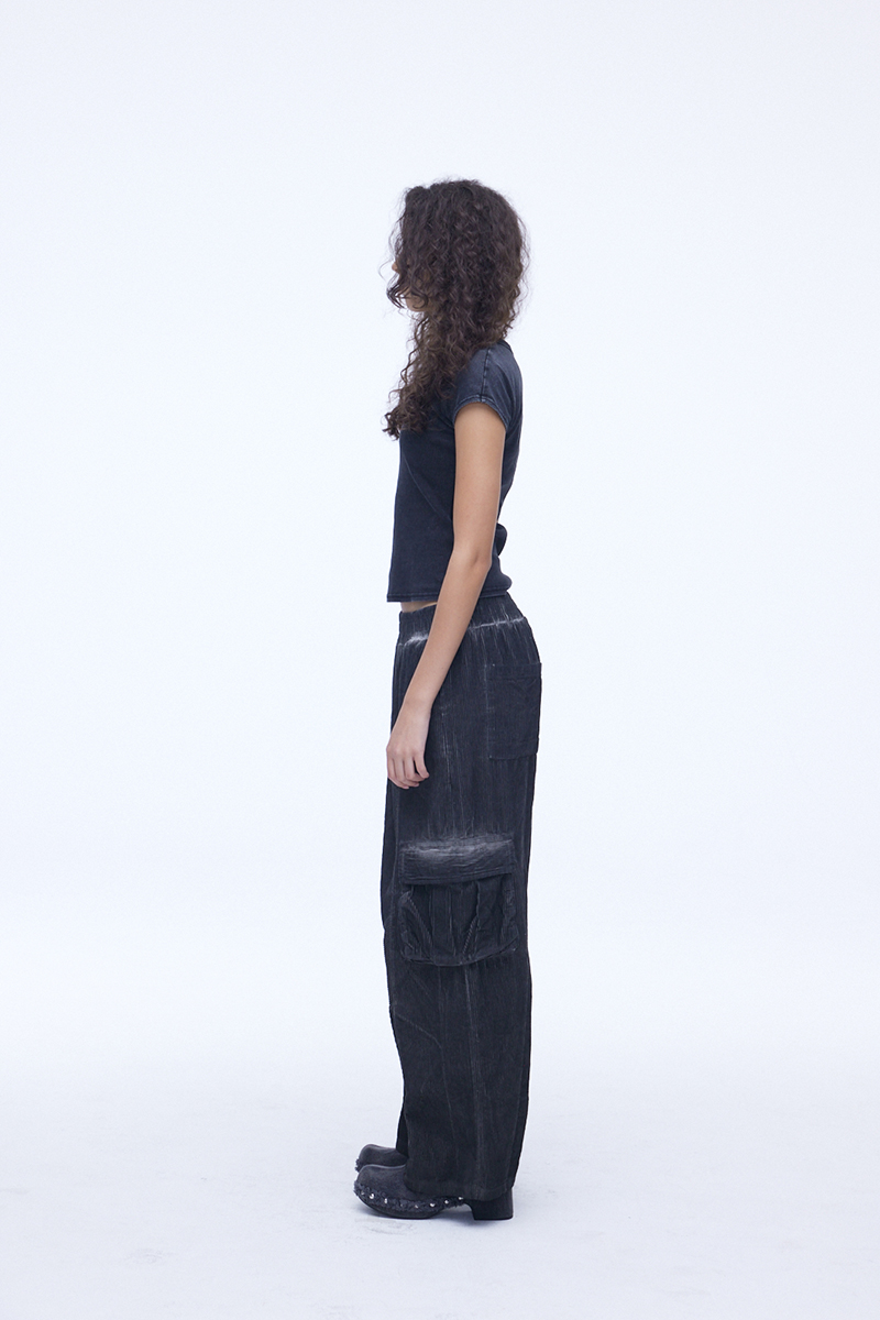 [SSERPE] DYEING CORDUROY CARGO   BANDING PANTS DIRTY BLACK 2