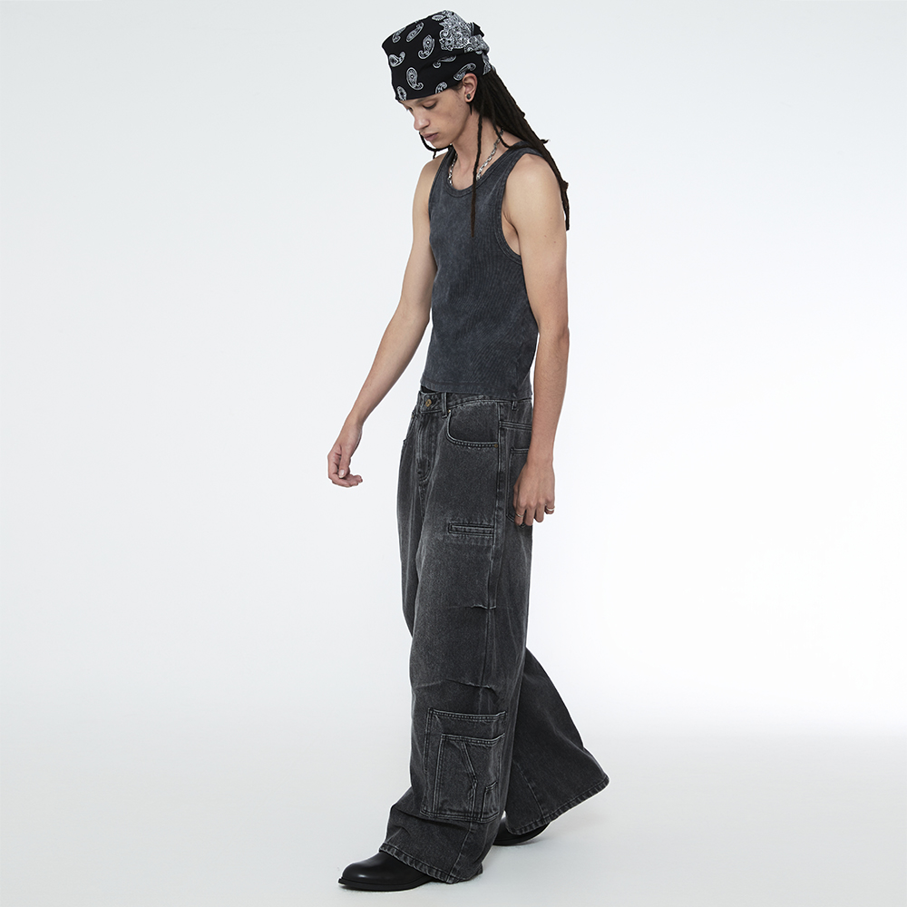 [SSERPE] MULTI POCKET CARPENTER WIDE DENIM PANTS 3