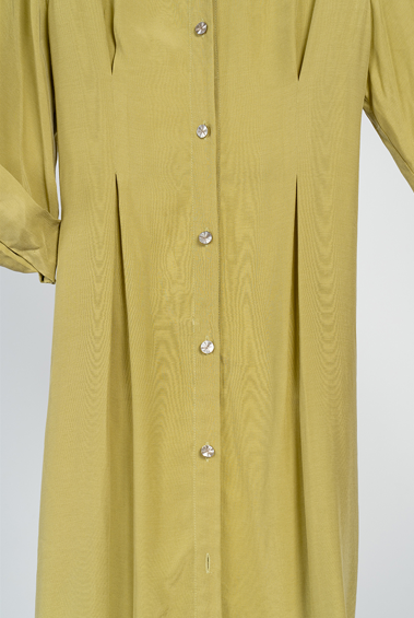 [FREAKS BY KIMTAEHOON] Cupro Maxi Robe Highwaist Shirt-Dress_Olivenaite Yellow Green 9
