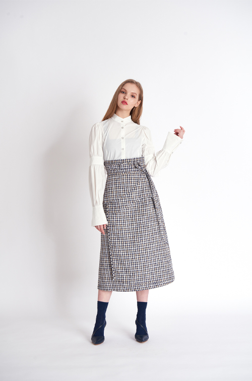 [FREAKS BY KIMTAEHOON] High-Waisted, Cut-Edge Structured Maxi Wrap Skirt_Tweed 3