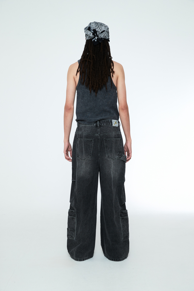 [SSERPE] MULTI POCKET CARPENTER WIDE DENIM PANTS 4