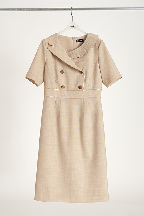 [FREAKS BY KIMTAEHOON] Asymmetrical Structural Neckline 100% Summer Wool Summer Suit Dress_Sand Beige 8