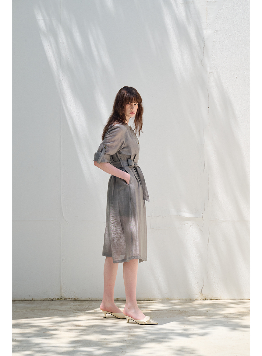 [FREAKS] Hot Summer Linen Blending High-Waisted Trench Dress 7