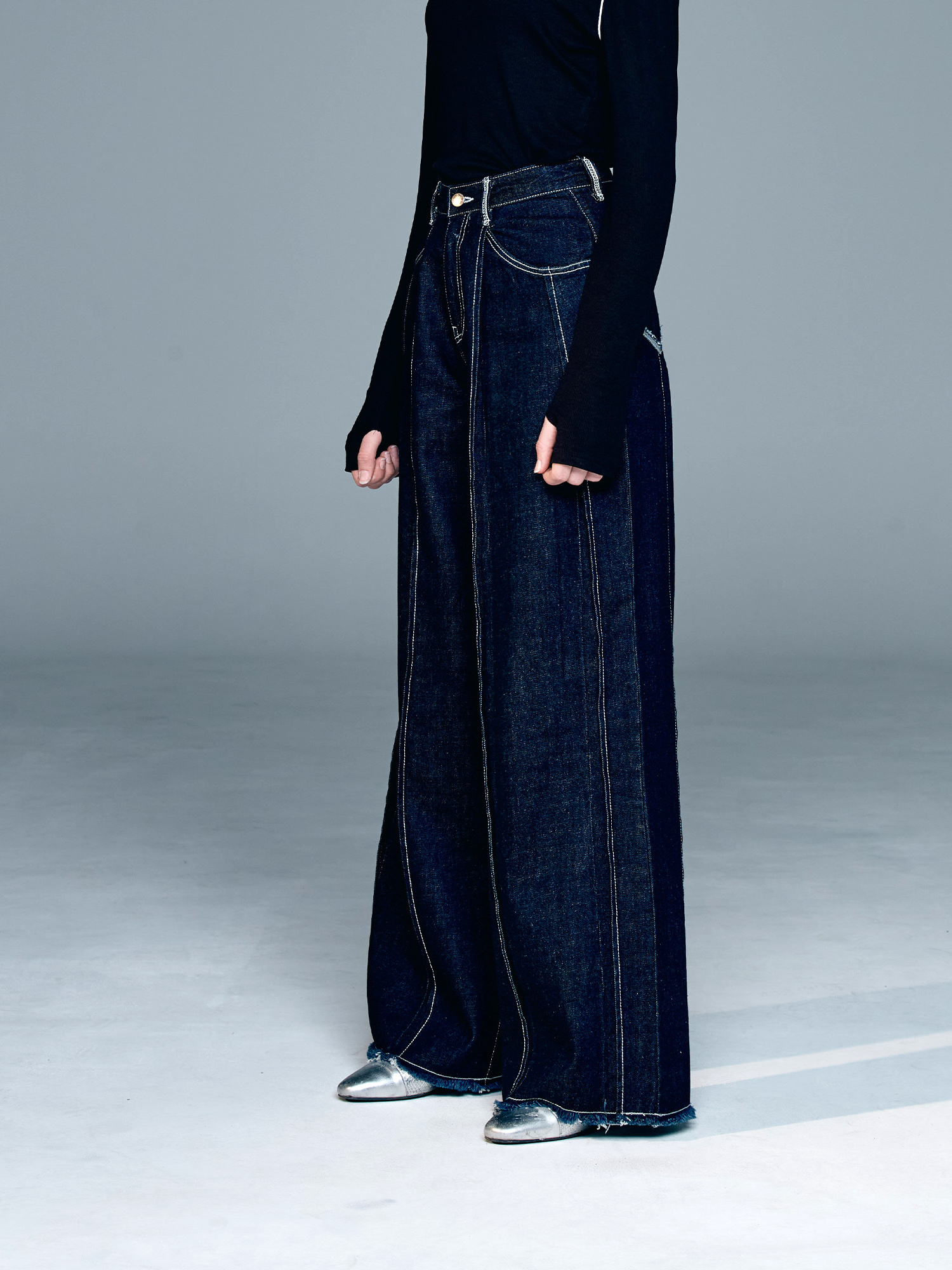 [DILETTANTISME] OVERLOCK PLEATS WIDE DENIM 2