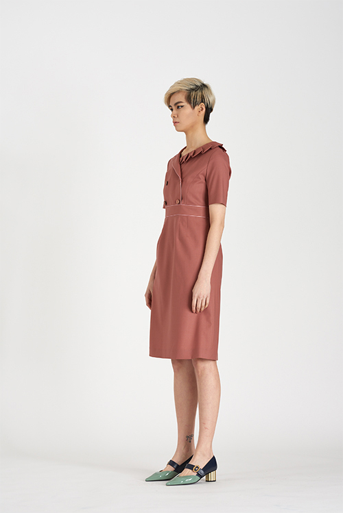 [FREAKS BY KIMTAEHOON] Asymmetrical Structural Neckline 100% Summer Wool Summer Suit Dress_Nostalgia Rose 3