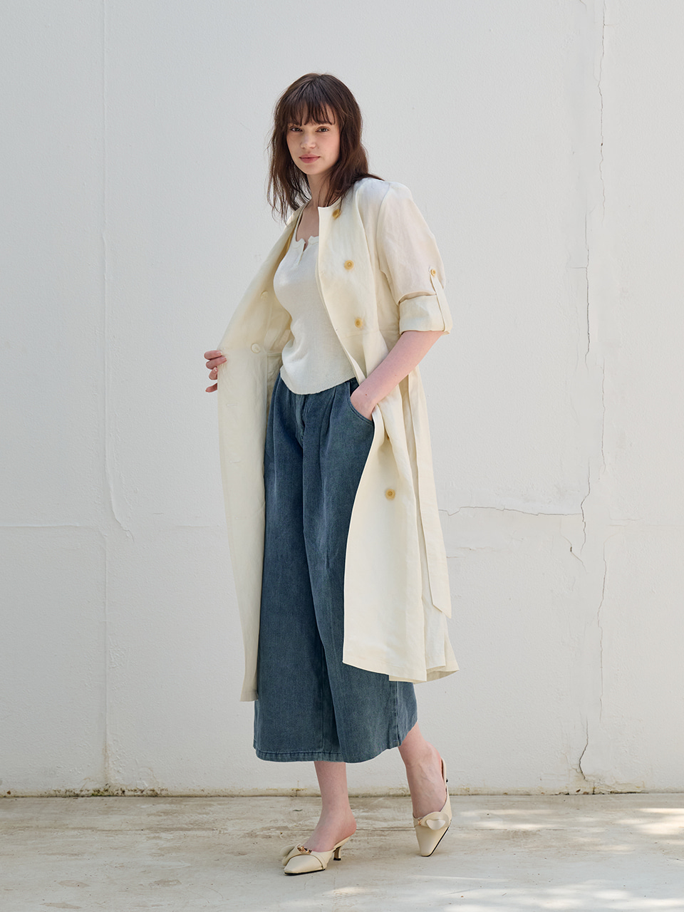[FREAKS BY KIMTAEHOON] Hot Summer Linen Blending High-Waisted Trench Dress_WHISPER WHITE 2
