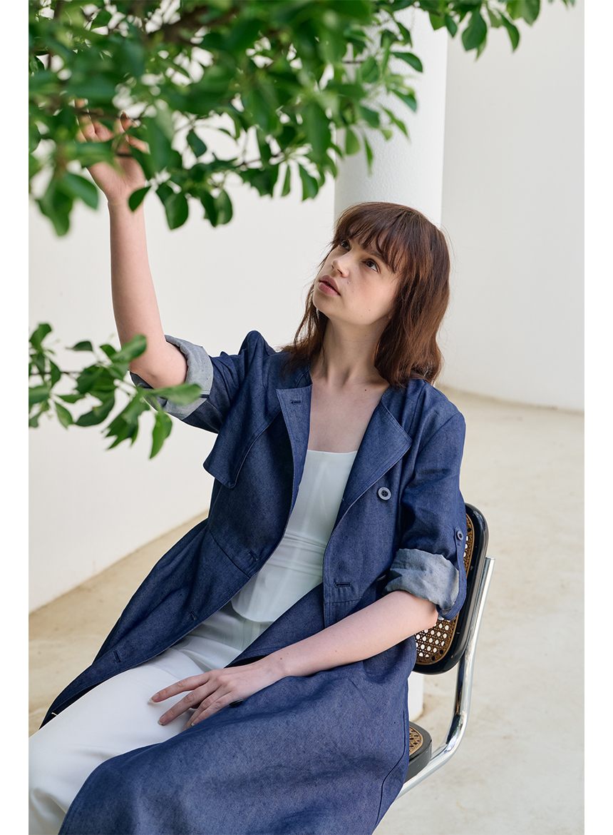 [FREAKS BY KIMTAEHOON] Hot Summer Linen Blending Recycled Denim High-Waisted Trench Dress_Blue Denim 7