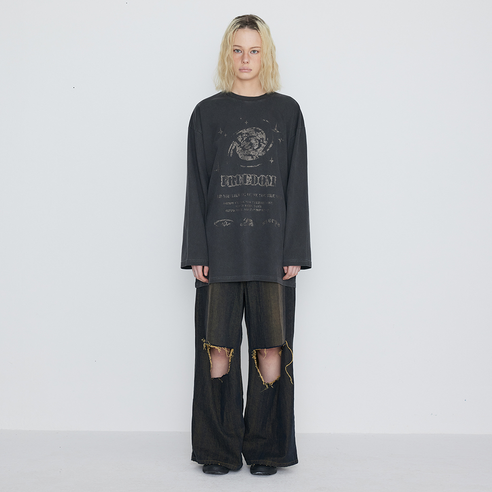 [SSERPE] DESTROYED KNEE WIDE DENIM PANTS 9