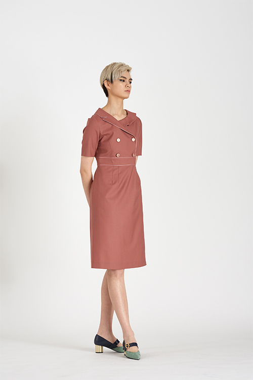 [FREAKS BY KIMTAEHOON] Asymmetrical Structural Neckline 100% Summer Wool Summer Suit Dress_Nostalgia Rose 8
