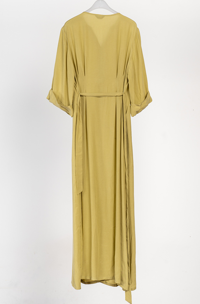 [FREAKS BY KIMTAEHOON] Cupro Maxi Robe Highwaist Shirt-Dress_Olivenaite Yellow Green 8