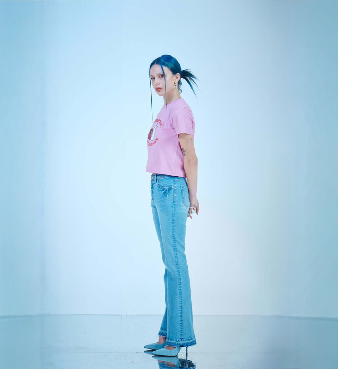 Light Washing Boots Cut Span Denim-BLUE 3