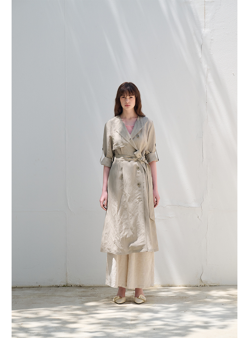 [FREAKS BY KIMTAEHOON] Hot Summer Linen Blending High-Waisted Trench Dress_EUCALYPTUS 2