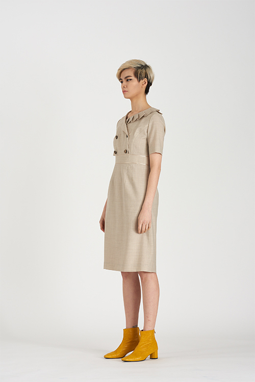 [FREAKS BY KIMTAEHOON] Asymmetrical Structural Neckline 100% Summer Wool Summer Suit Dress_Sand Beige 2