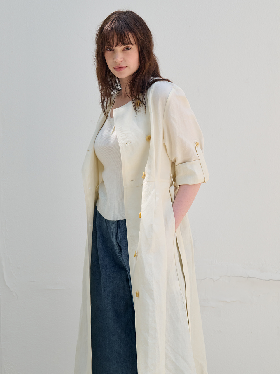 [FREAKS BY KIMTAEHOON] Hot Summer Linen Blending High-Waisted Trench Dress_WHISPER WHITE 5