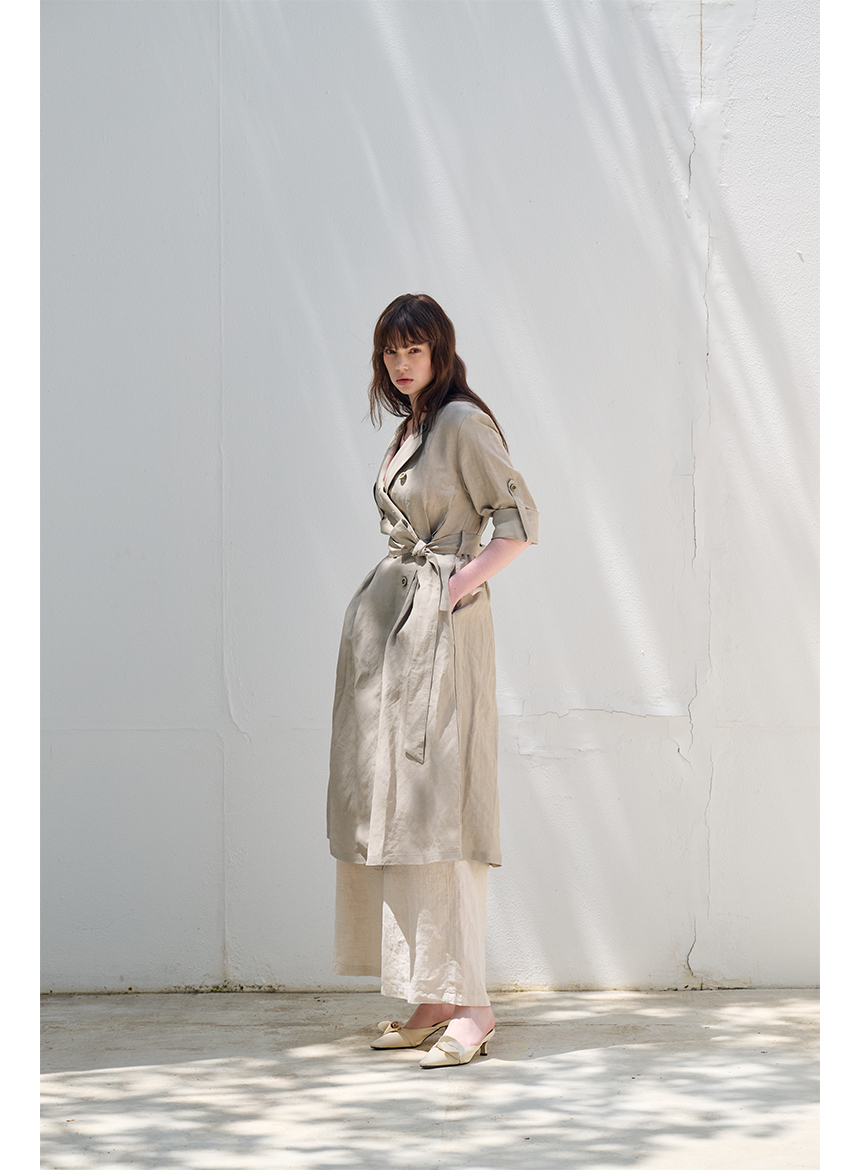 [FREAKS BY KIMTAEHOON] Hot Summer Linen Blending High-Waisted Trench Dress_EUCALYPTUS 3