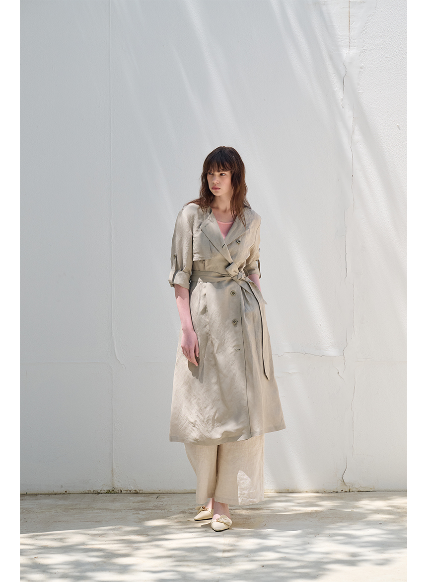 [FREAKS BY KIMTAEHOON] Hot Summer Linen Blending High-Waisted Trench Dress_EUCALYPTUS 4