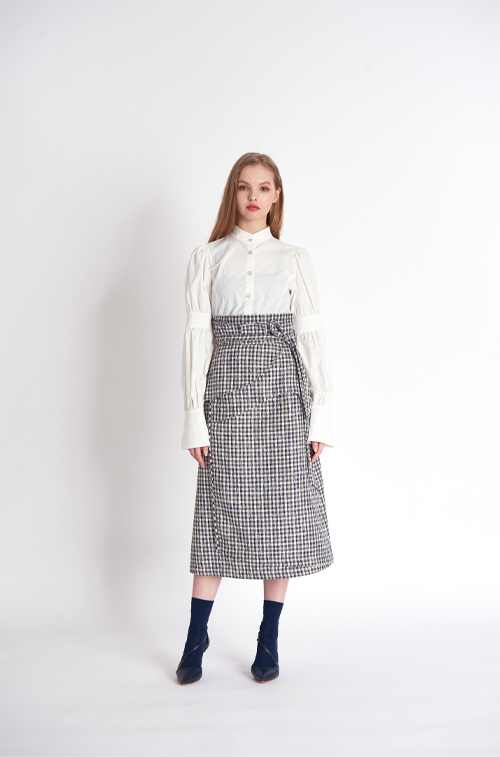 [FREAKS BY KIMTAEHOON] High-Waisted, Cut-Edge Structured Maxi Wrap Skirt_Tweed 2