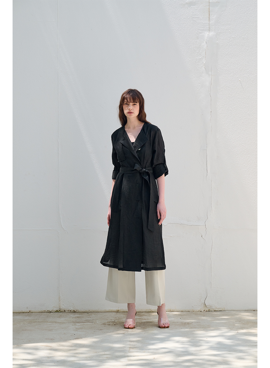 [FREAKS BY KIMTAEHOON] Hot Summer Linen Blending High-Waisted Trench Dress_ANTHRACITE BLACK 3