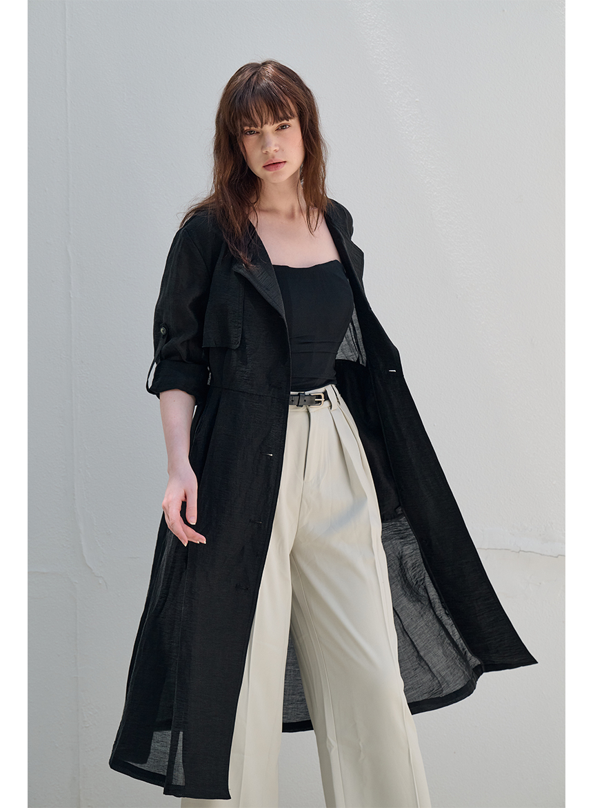 [FREAKS BY KIMTAEHOON] Hot Summer Linen Blending High-Waisted Trench Dress_ANTHRACITE BLACK 9