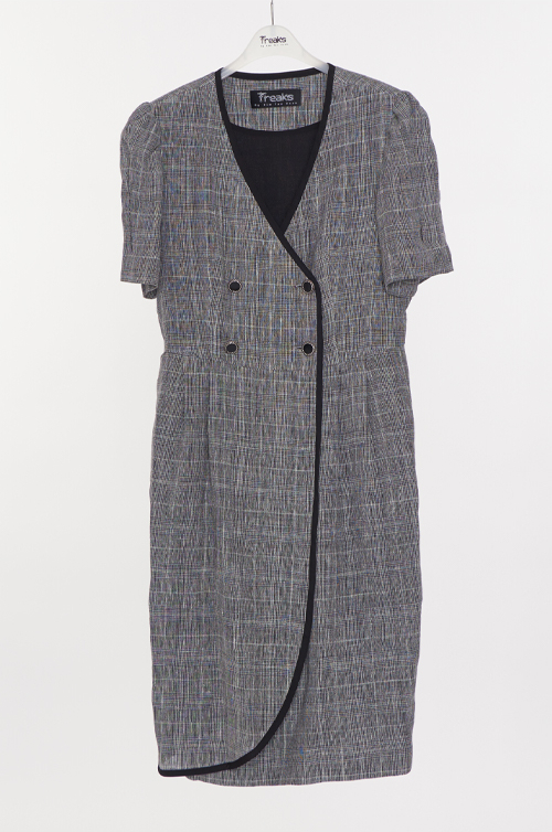 [FREAKS BY KIMTAEHOON] Glen Check Linen Asymmetrical Wrap Dress 7