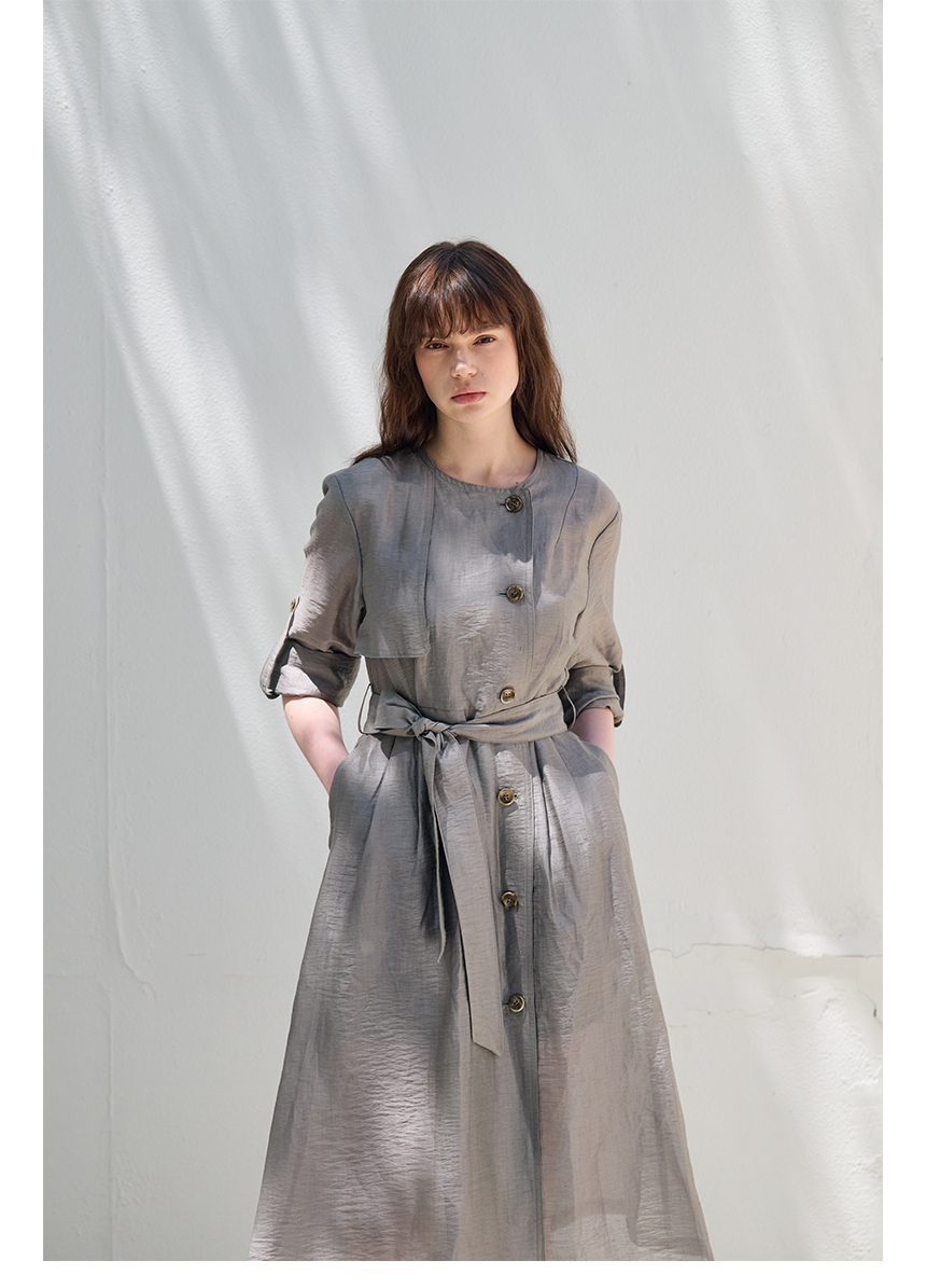 [FREAKS] Hot Summer Linen Blending High-Waisted Trench Dress 10