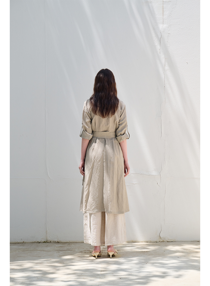 [FREAKS BY KIMTAEHOON] Hot Summer Linen Blending High-Waisted Trench Dress_EUCALYPTUS 5