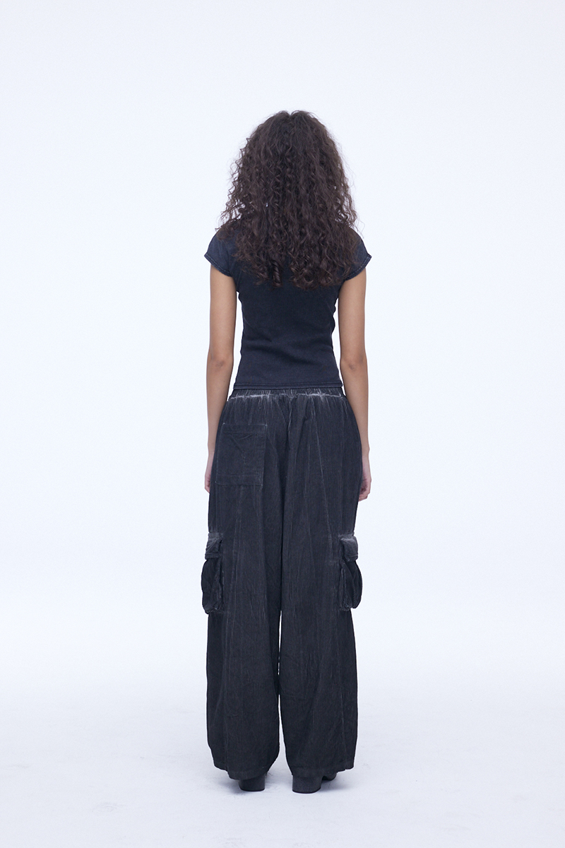 [SSERPE] DYEING CORDUROY CARGO   BANDING PANTS DIRTY BLACK 3