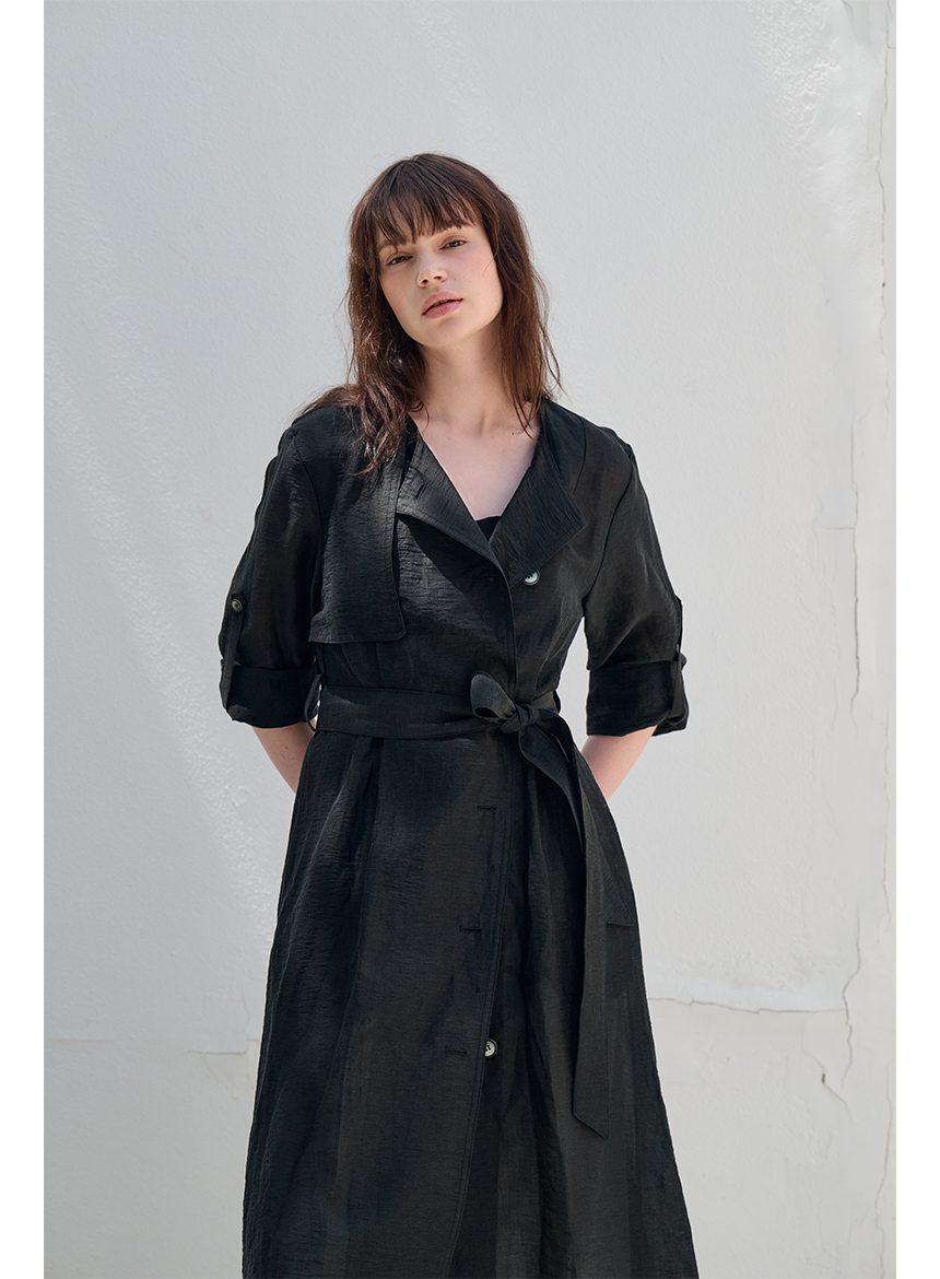 [FREAKS BY KIMTAEHOON] Hot Summer Linen Blending High-Waisted Trench Dress_ANTHRACITE BLACK 6