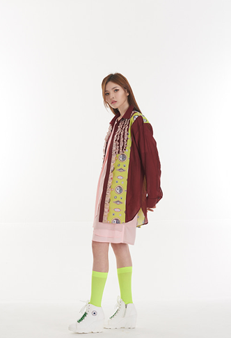 [FREAKS BY KIMTAEHOON] Unisex Frill Long Blouse + Mini-Shirtdress _YELLOW GREEN 4