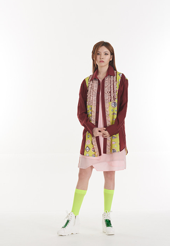 [FREAKS BY KIMTAEHOON] Unisex Frill Long Blouse + Mini-Shirtdress _YELLOW GREEN 2