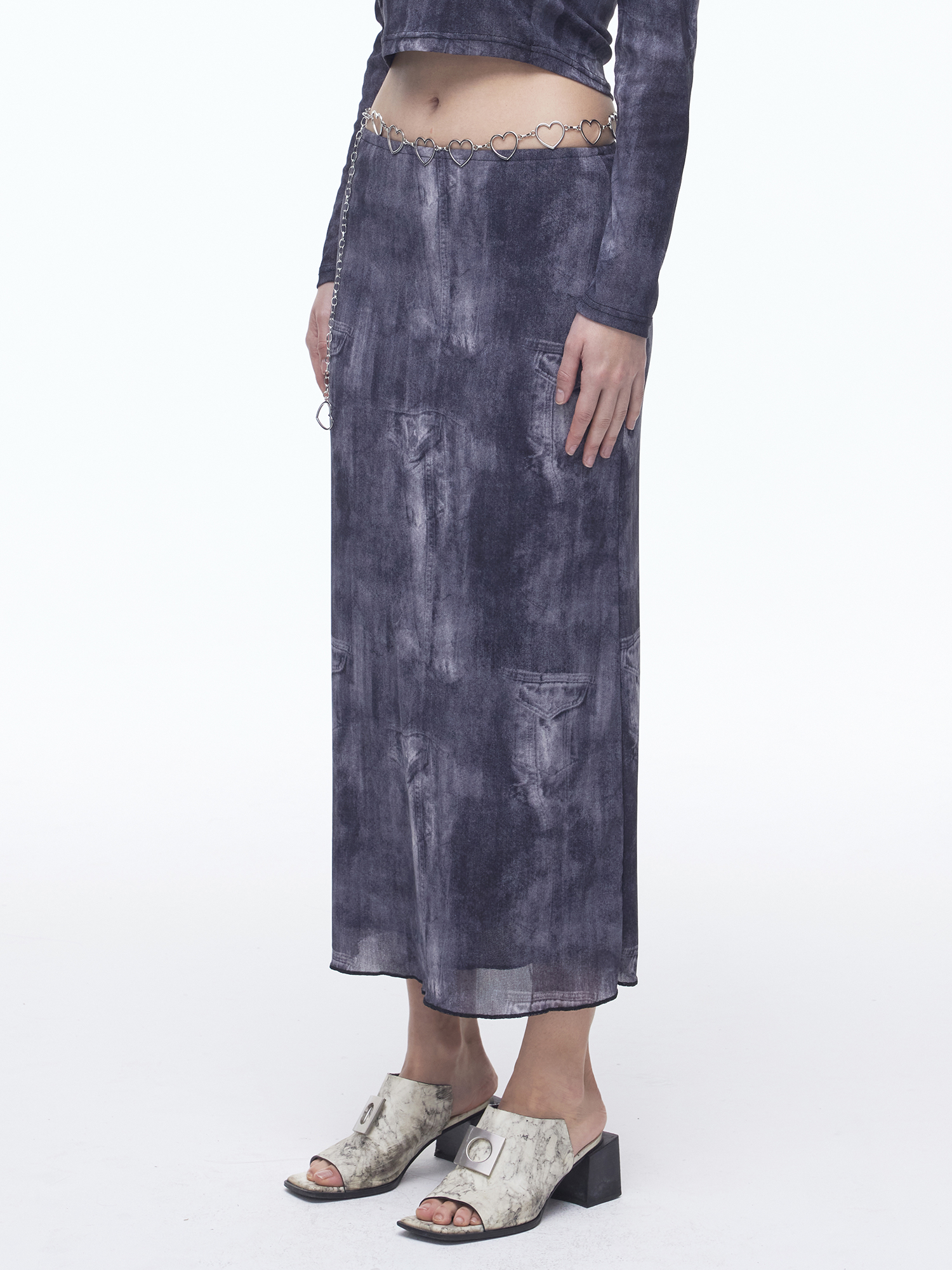 [DILETTANTISME]  Denim Print Mesh Skirt 2