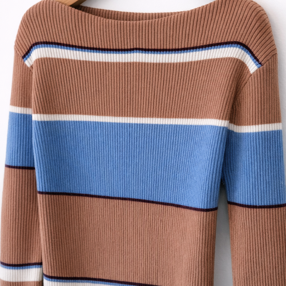 Striped Color Block Knit-BEIGE 4