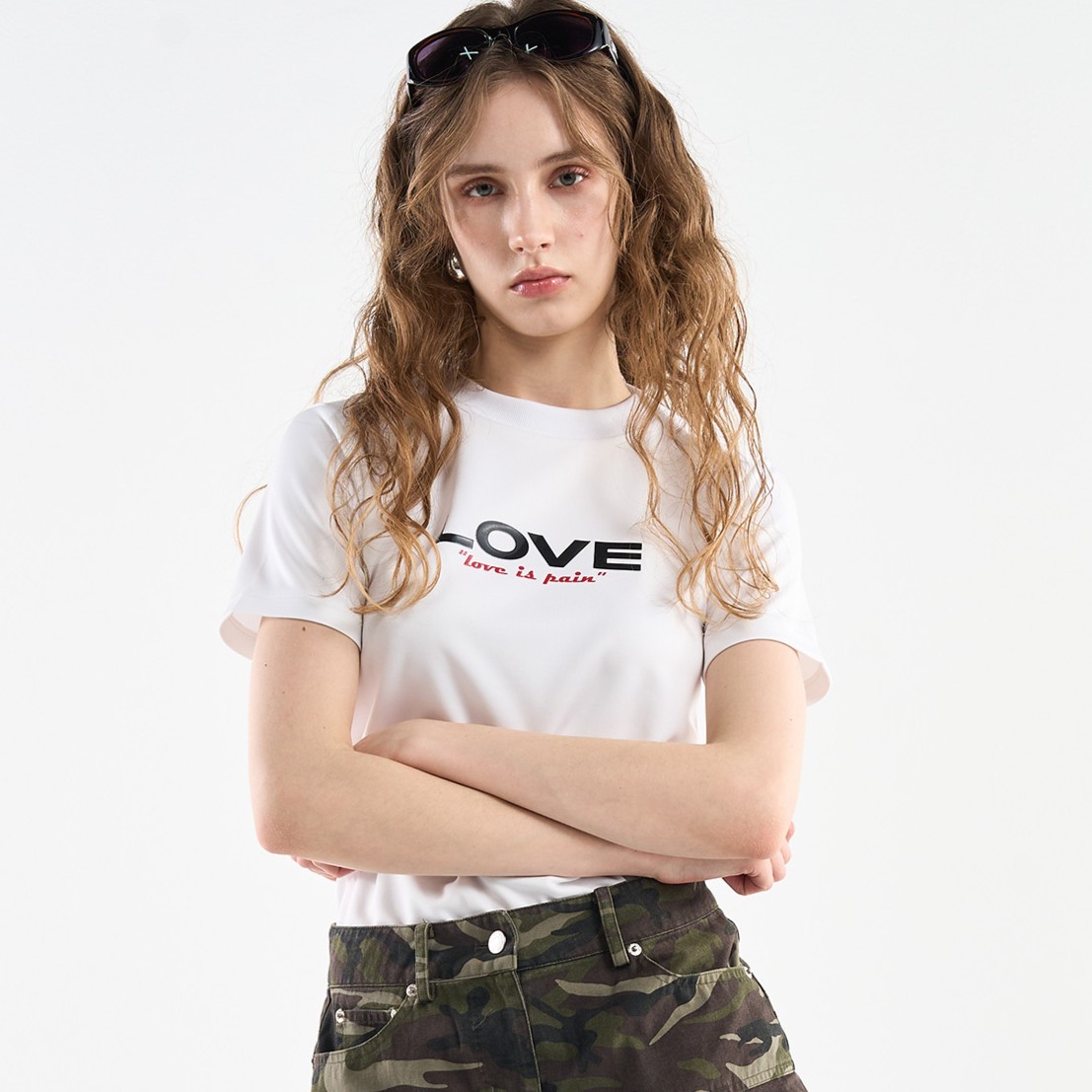 LOVE' PRINTING Shrunken Fit T-SHIRTS-WHITE 3