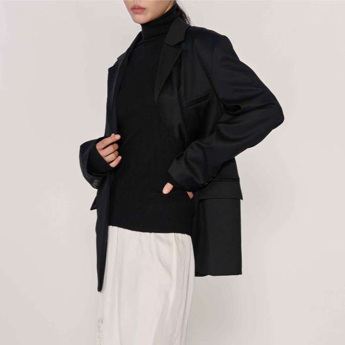 Oversized One-Button Jacket-BLACK 2