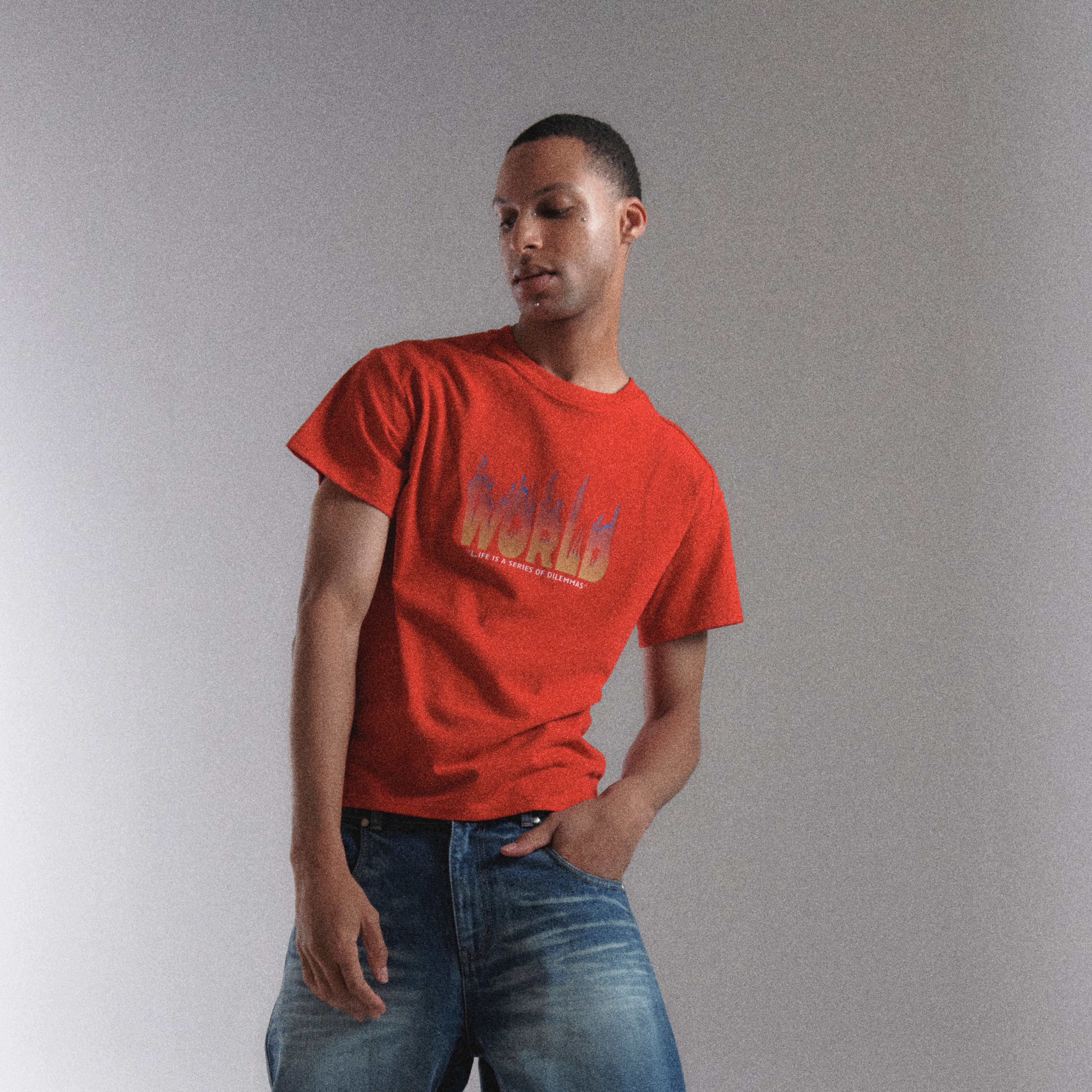 WORLD' FIRE PRINTING T-SHIRTS-RED 3