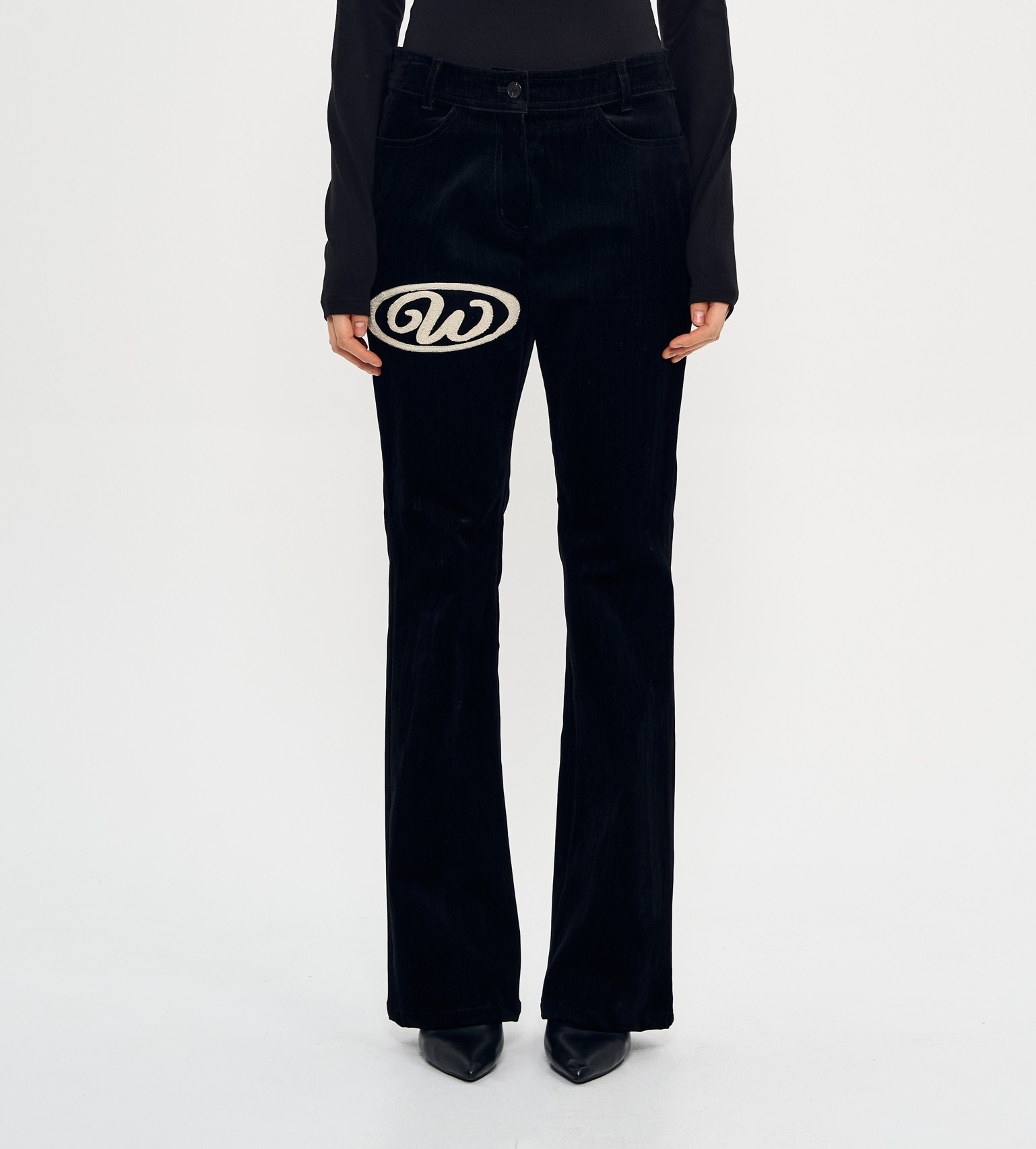BOUCLE EMBROIDERY BOOTS-CUT PANTS-BLACK VELVET DENIM 4