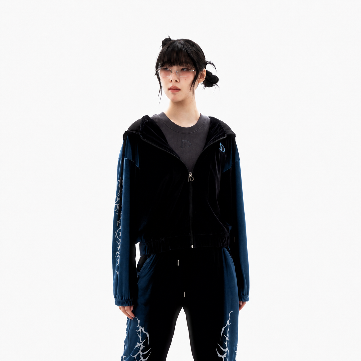 Tribal Velvet Zip-up Hoodie-BLACK 5